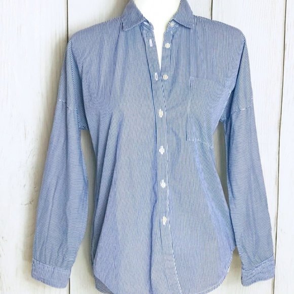 Zara Basic Denim Blue & White Button Up Top - Picture 2 of 3